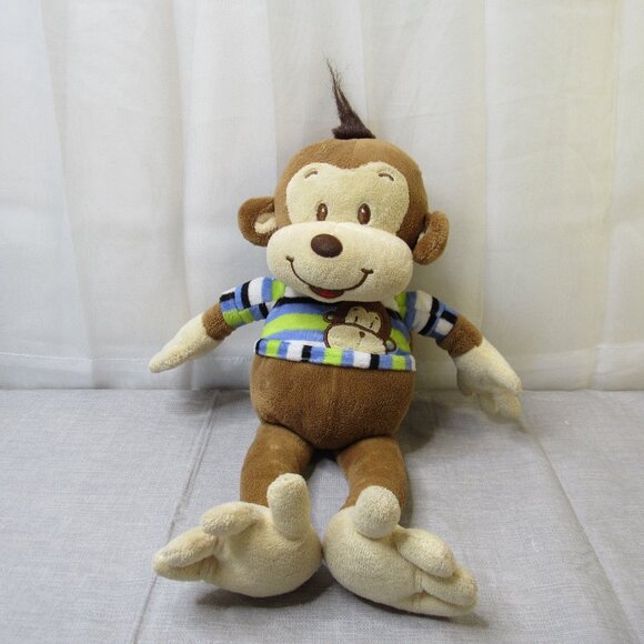 Kelly Toy Monkey Brown Plush 10" Sitting Stuffed Animal Soft Striped T-shirt - Picture 1 of 16